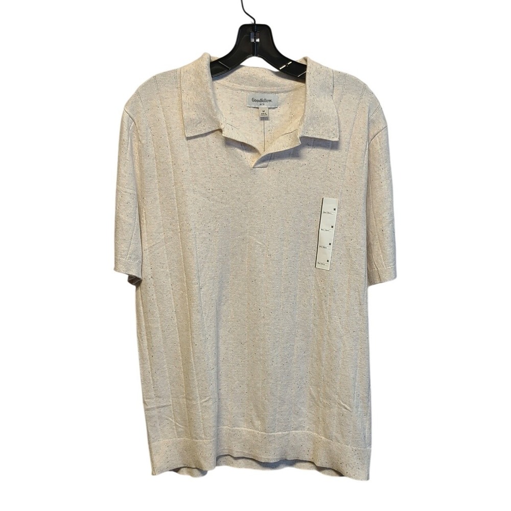 Goodfellow & Co Men's Oatmeal Fleck Knit Polo Shirt Short Sleeve Ribbed V-Neck M